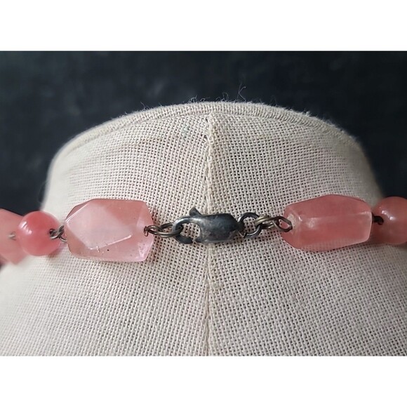 925 Sterling Silver Pink Glass Pendant Beaded Necklace Vintage - Picture 6 of 10